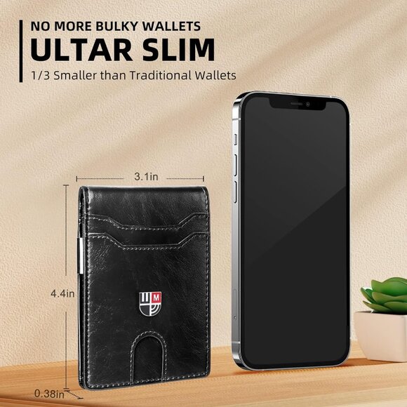 Men's Slim Leather Wallet RFID Blocking 12 Card Slots - Picture 7 of 10